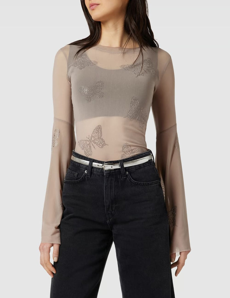 Top GUESS Transparente con Mariposas Beige Mujer