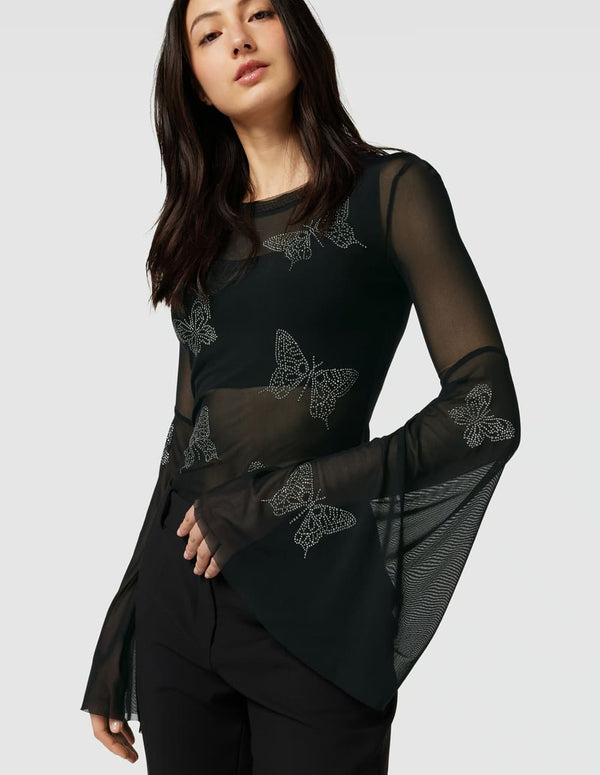 Top GUESS Transparente con Mariposas Negro Mujer