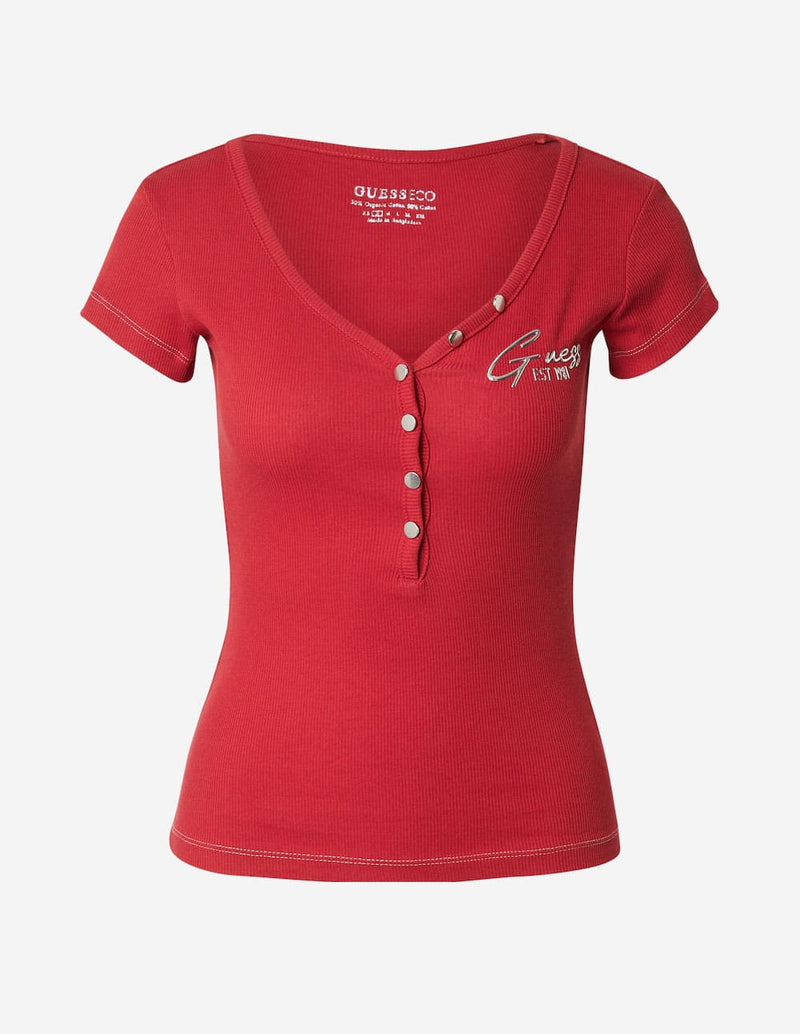 Camiseta GUESS de Punto Acanalado Roja Mujer