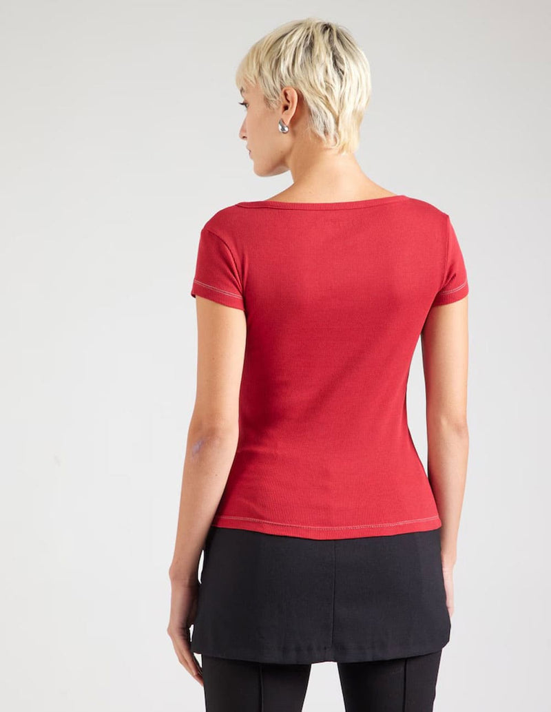 Camiseta GUESS de Punto Acanalado Roja Mujer