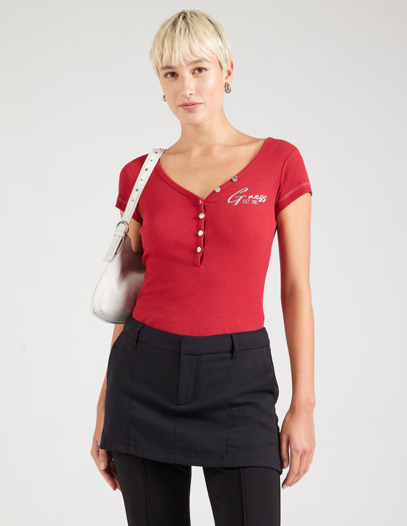 Camiseta GUESS de Punto Acanalado Roja Mujer