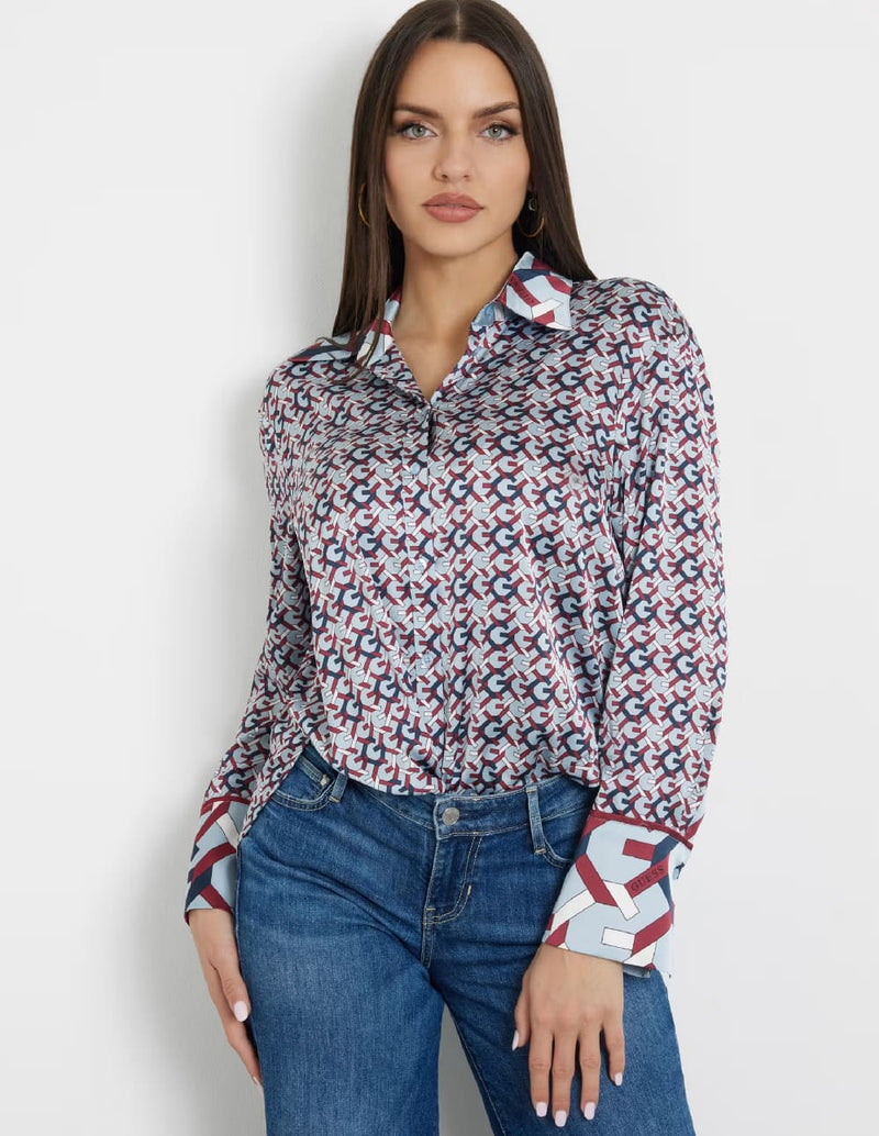 Camisa GUESS con Logo Integral Azul Mujer