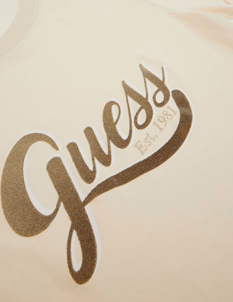 Camiseta GUESS con Logo Frontal Beige Mujer