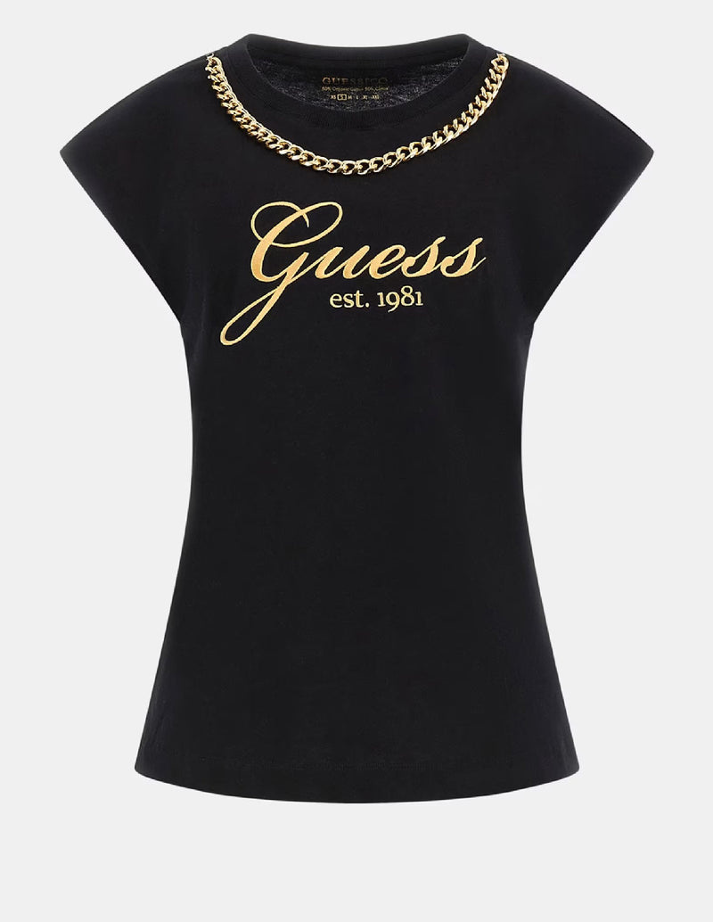 Camiseta GUESS con Cadena Negra Mujer