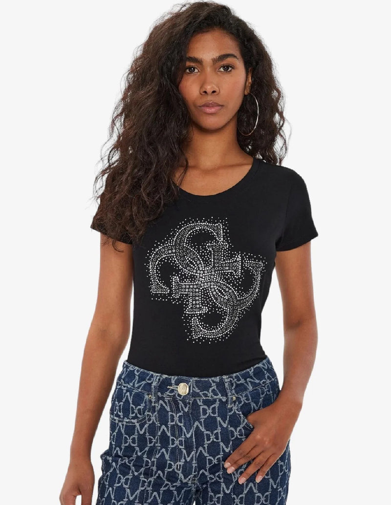 Camiseta GUESS con Logo Negra Mujer