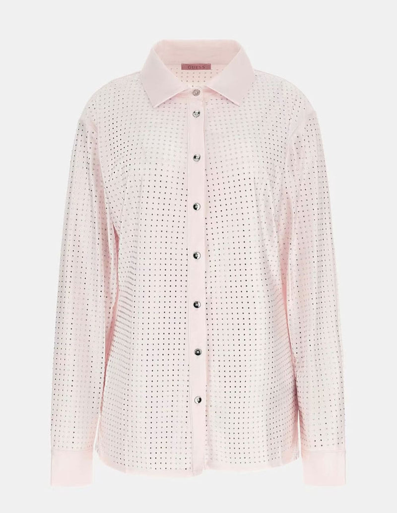 Camisa GUESS con Strass Rosa Mujer