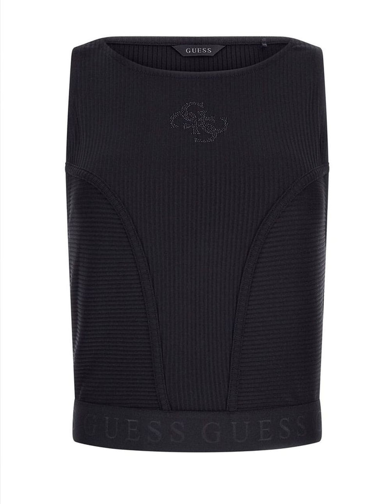 Top GUESS con Logo Negro Mujer