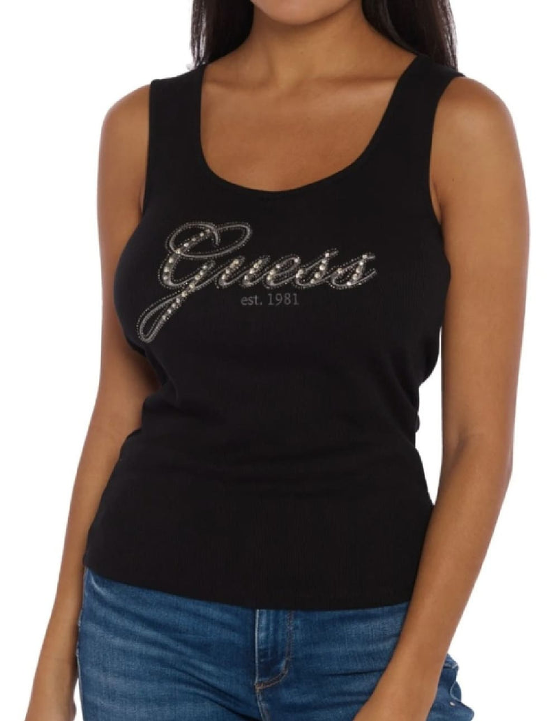 Camiseta GUESS con Logo Negra Mujer