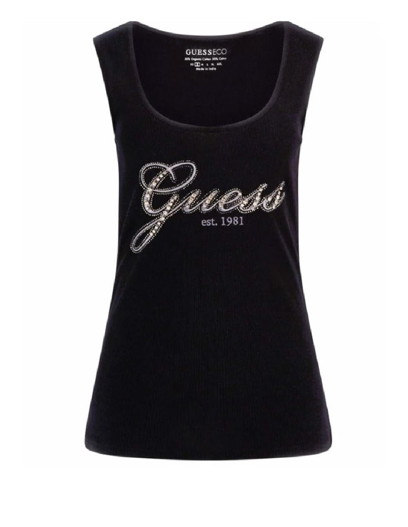 Camiseta GUESS con Logo Negra Mujer