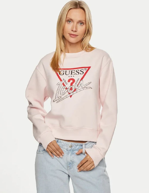 Sudadera GUESS con Logo Beige Mujer