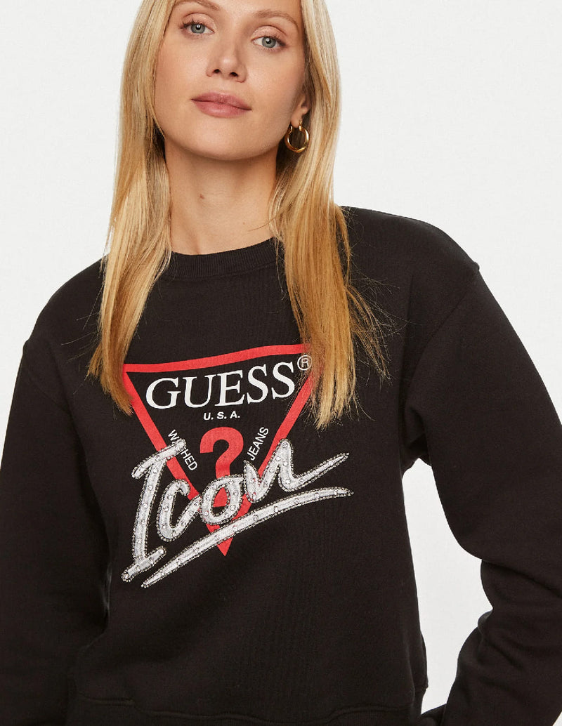 Sudadera GUESS con Logo Negra Mujer