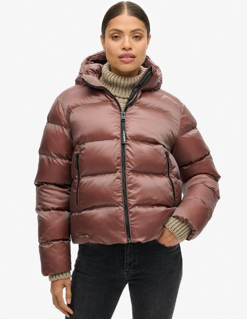 Plumas Superdry Luxe con Capucha Marrón Mujer