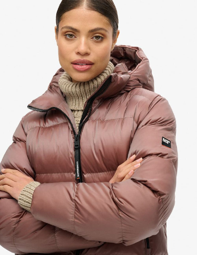 Plumas Superdry Luxe con Capucha Marrón Mujer