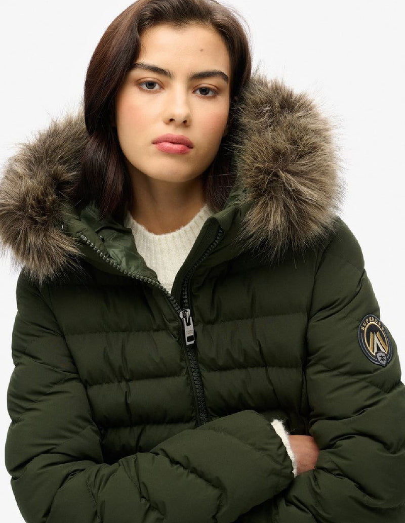 Chaqueta Acolchada Superdry con Capucha Verde Mujer