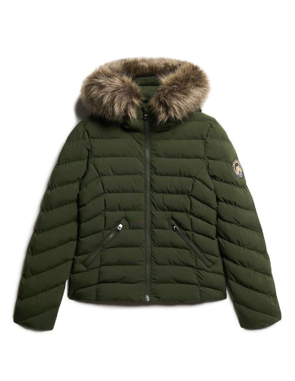 Chaqueta Acolchada Superdry con Capucha Verde Mujer