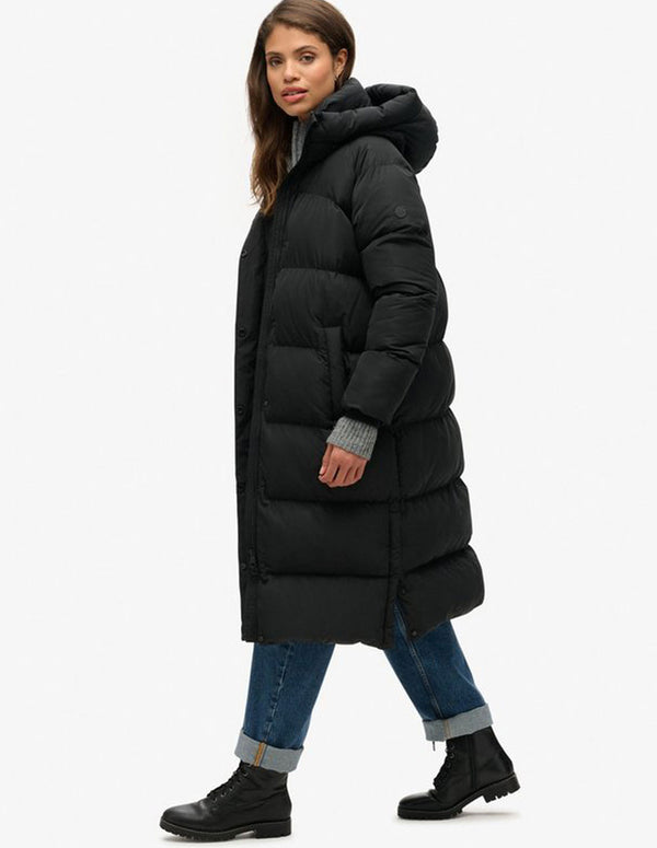 Abrigo Superdry Largo Negro Mujer