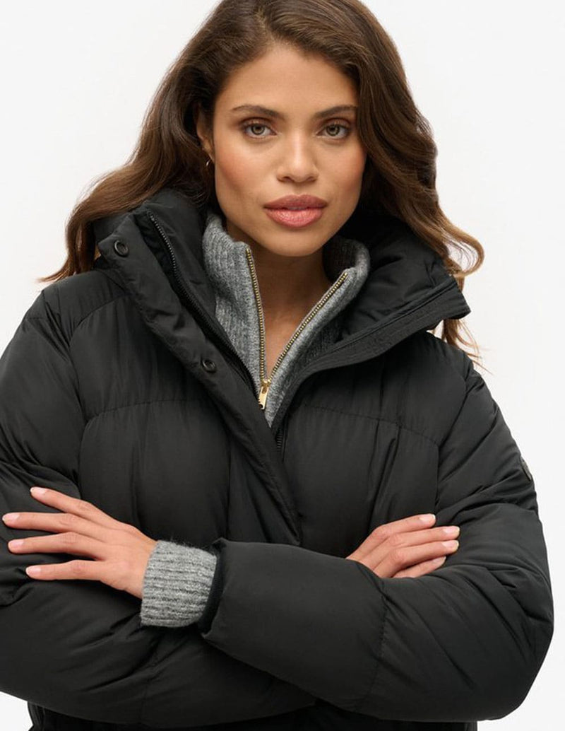 Abrigo Superdry Largo Negro Mujer