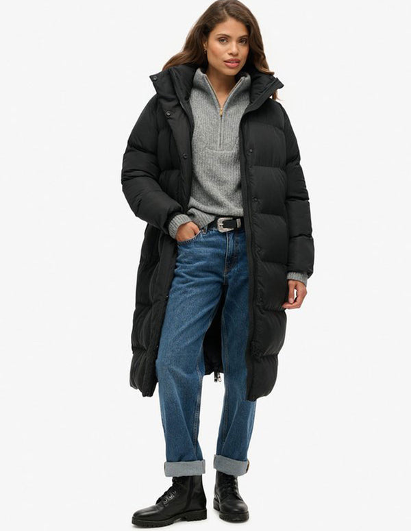 Abrigo Superdry Largo Negro Mujer