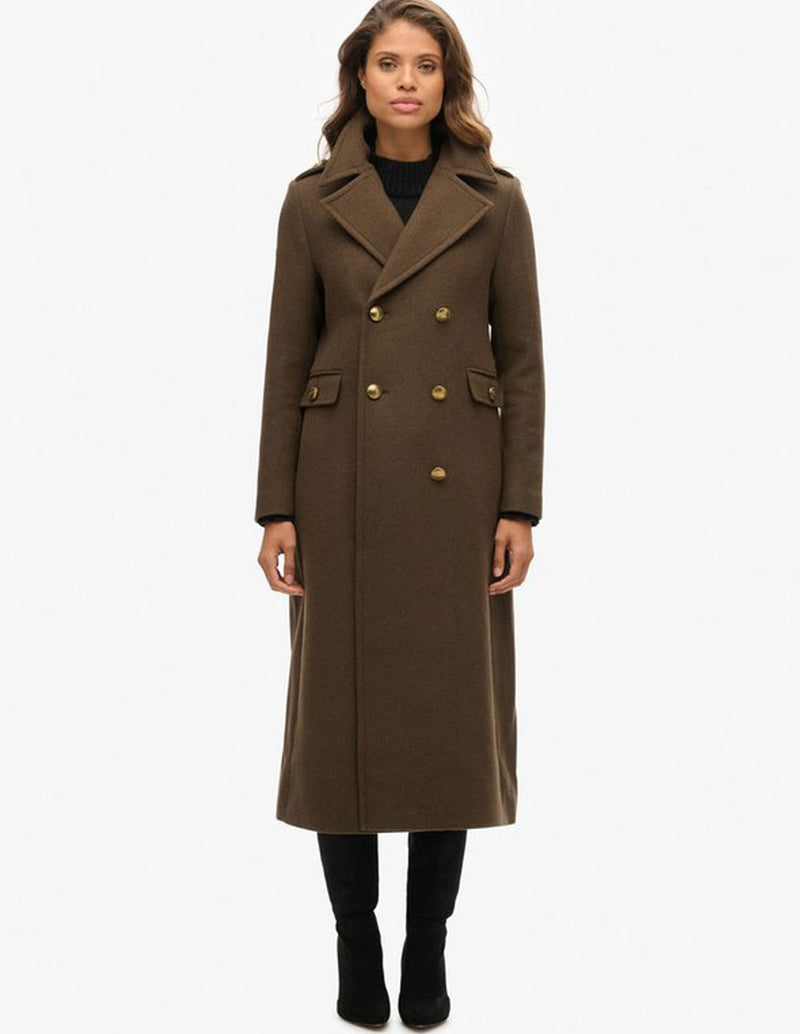 Abrigo Superdry de Mezcla de Lana Cruzado Marrón Mujer