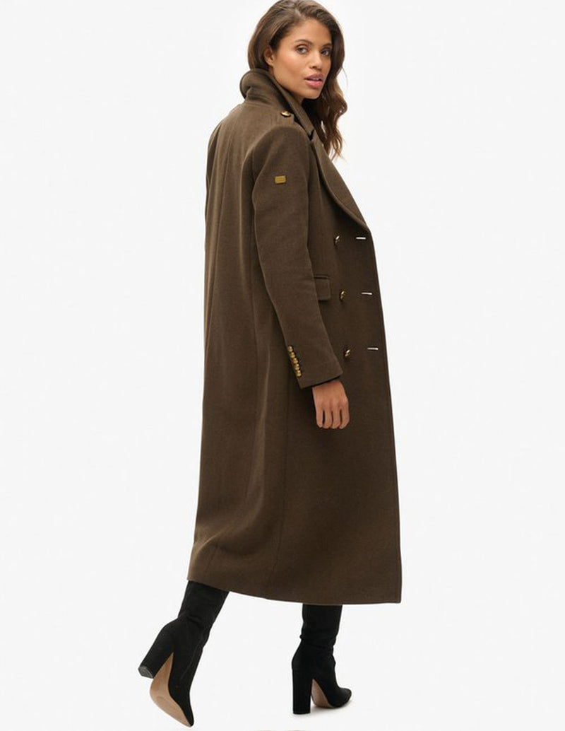 Abrigo Superdry de Mezcla de Lana Cruzado Marrón Mujer