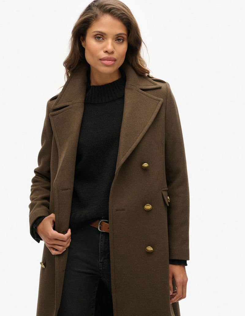 Abrigo Superdry de Mezcla de Lana Cruzado Marrón Mujer