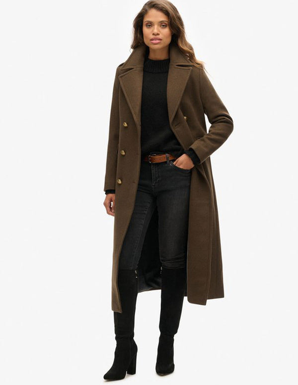 Abrigo Superdry de Mezcla de Lana Cruzado Marrón Mujer