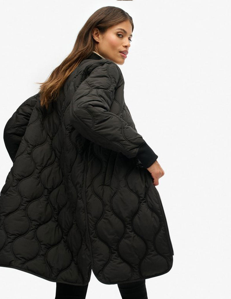 Chaqueta Larga Syperdry con Forro Acolchada Negra Mujer