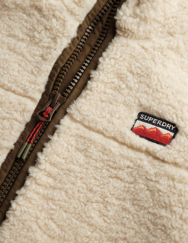 Chaqueta Superdry Híbrida de Borreguito Beige Mujer