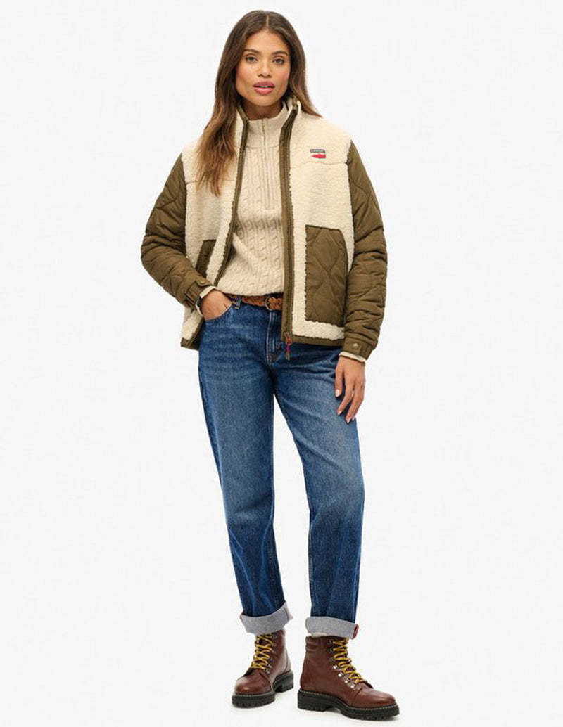 Chaqueta Superdry Híbrida de Borreguito Beige Mujer