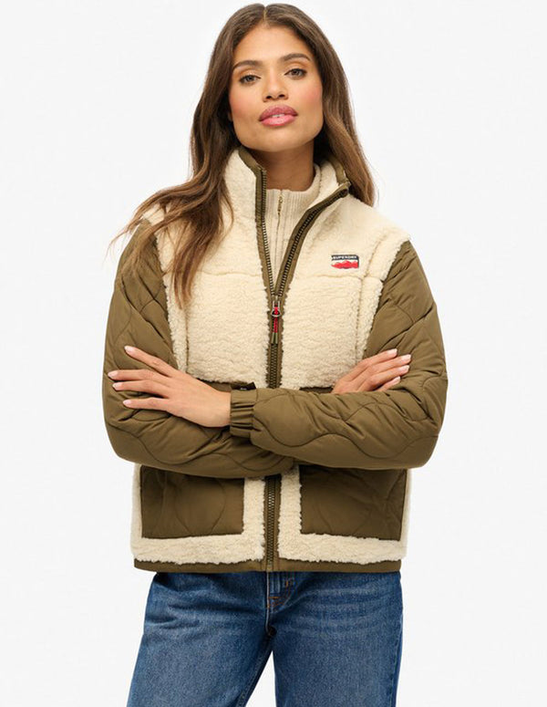 Chaqueta Superdry Híbrida de Borreguito Beige Mujer