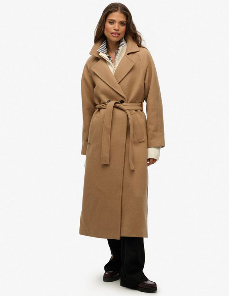 Abrigo Superdry de Lana Beige Mujer
