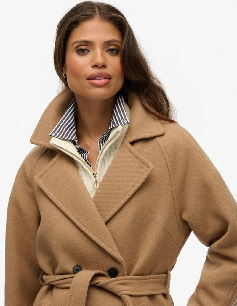 Abrigo Superdry de Lana Beige Mujer