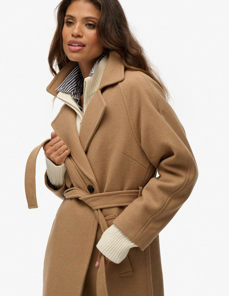 Abrigo Superdry de Lana Beige Mujer