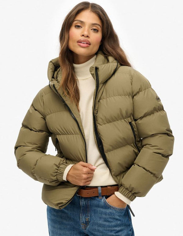 Chaqueta Acolchada Superdry con Capucha Verde Mujer