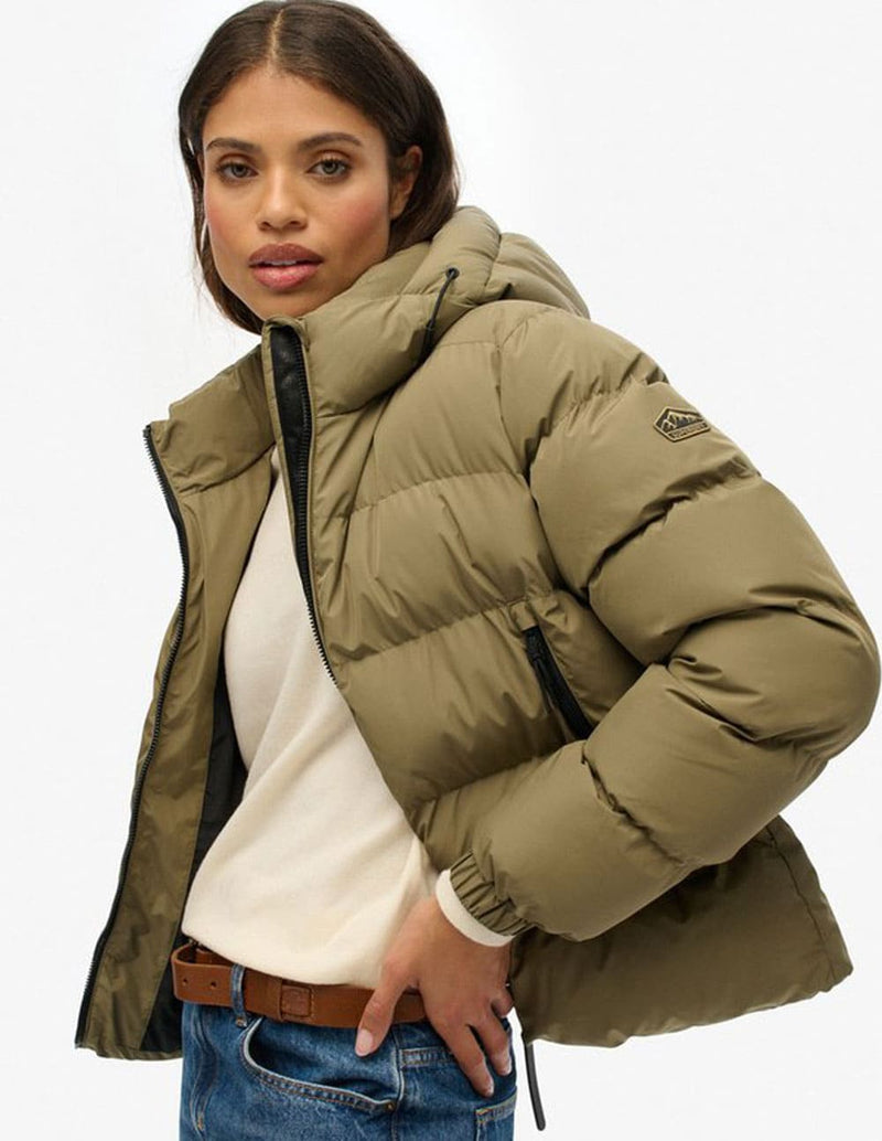 Chaqueta Acolchada Superdry con Capucha Verde Mujer