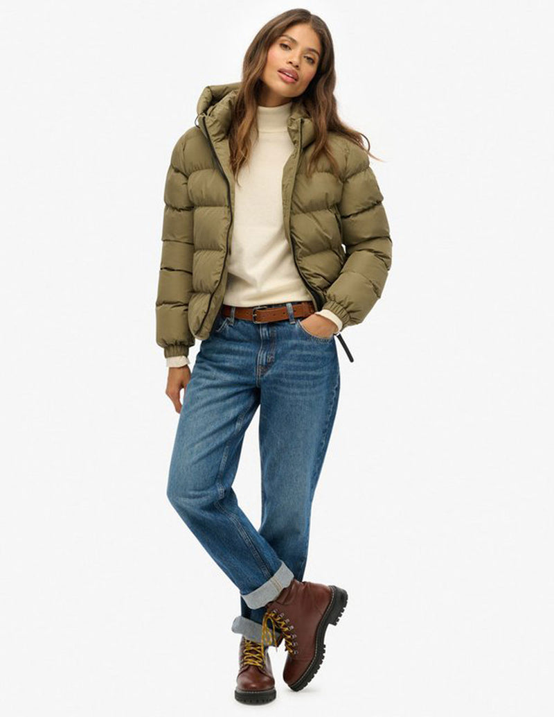 Chaqueta Acolchada Superdry con Capucha Verde Mujer