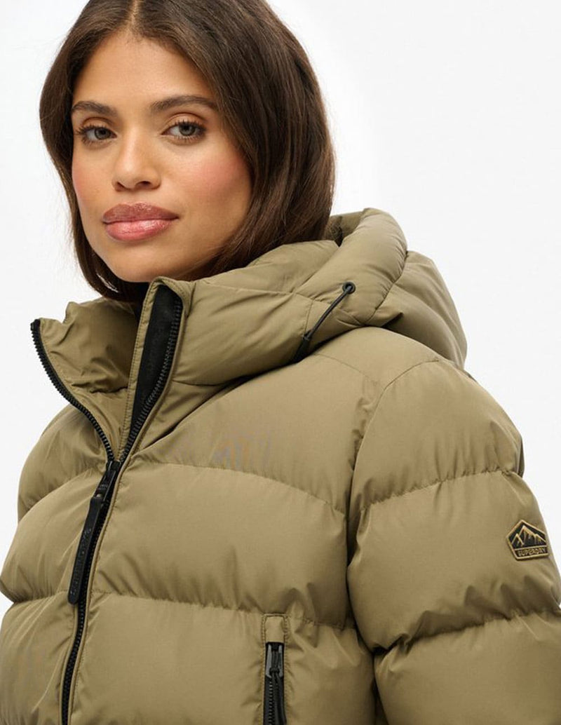 Chaqueta Acolchada Superdry con Capucha Verde Mujer