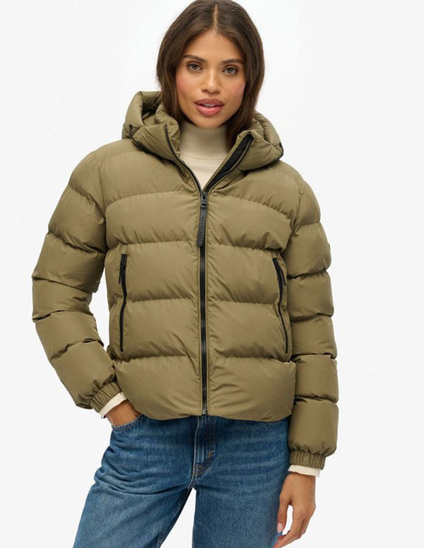 Chaqueta Acolchada Superdry con Capucha Verde Mujer