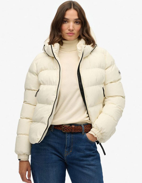 Chaqueta Acolchada Superdry con Capucha Blanca Mujer