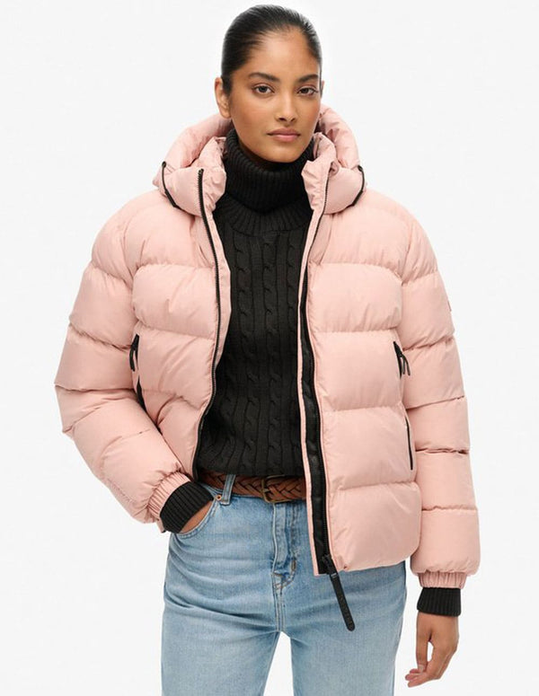 Chaqueta Acolchada Superdry con Capucha Rosa Mujer