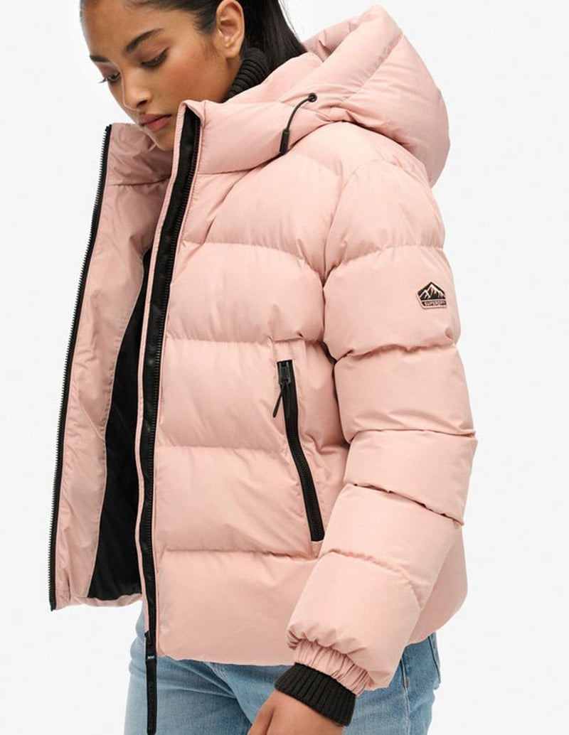 Chaqueta Acolchada Superdry con Capucha Rosa Mujer