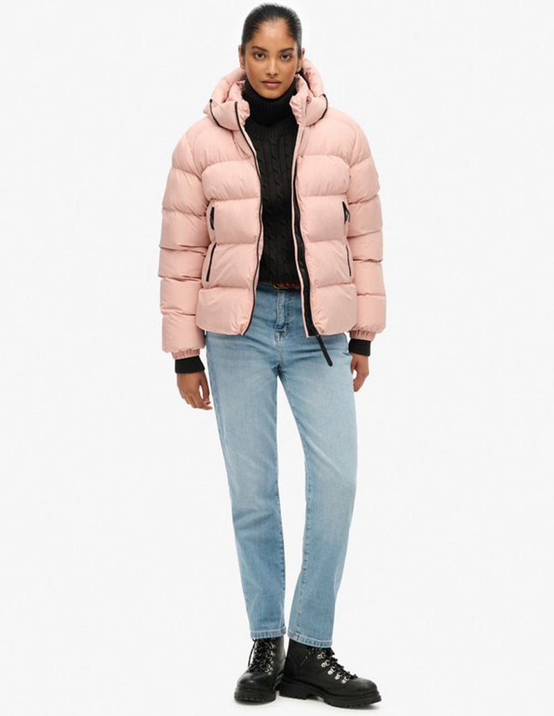 Chaqueta Acolchada Superdry con Capucha Rosa Mujer