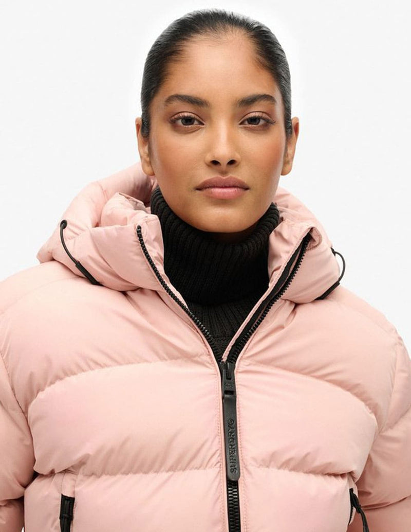 Chaqueta Acolchada Superdry con Capucha Rosa Mujer