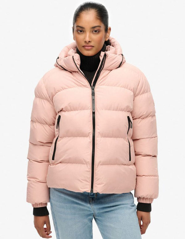 Chaqueta Acolchada Superdry con Capucha Rosa Mujer