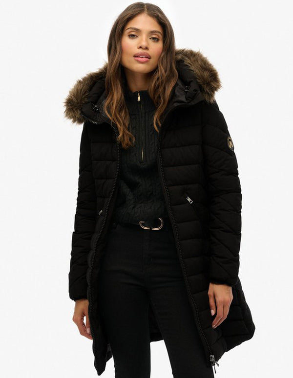 Parka Superdry Fuji con Capucha de Pelo Negra Mujer