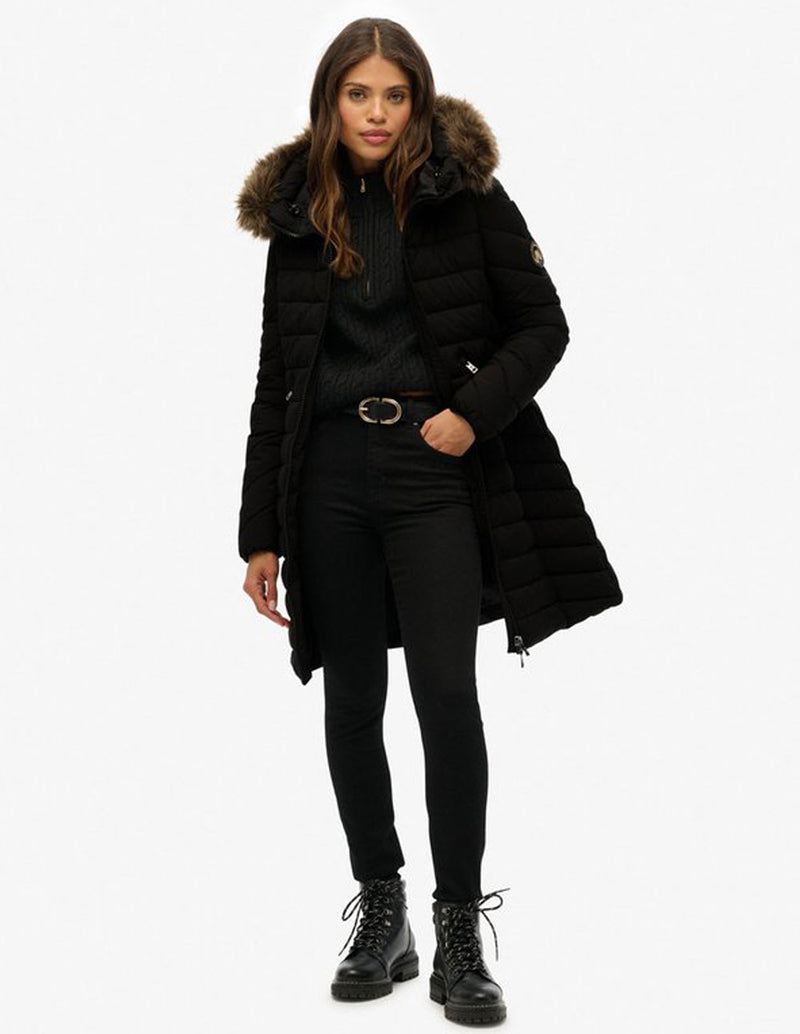 Parka Superdry Fuji con Capucha de Pelo Negra Mujer