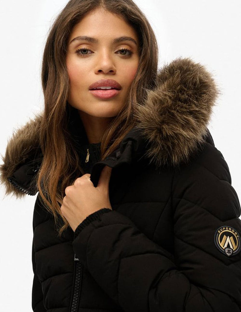 Parka Superdry Fuji con Capucha de Pelo Negra Mujer