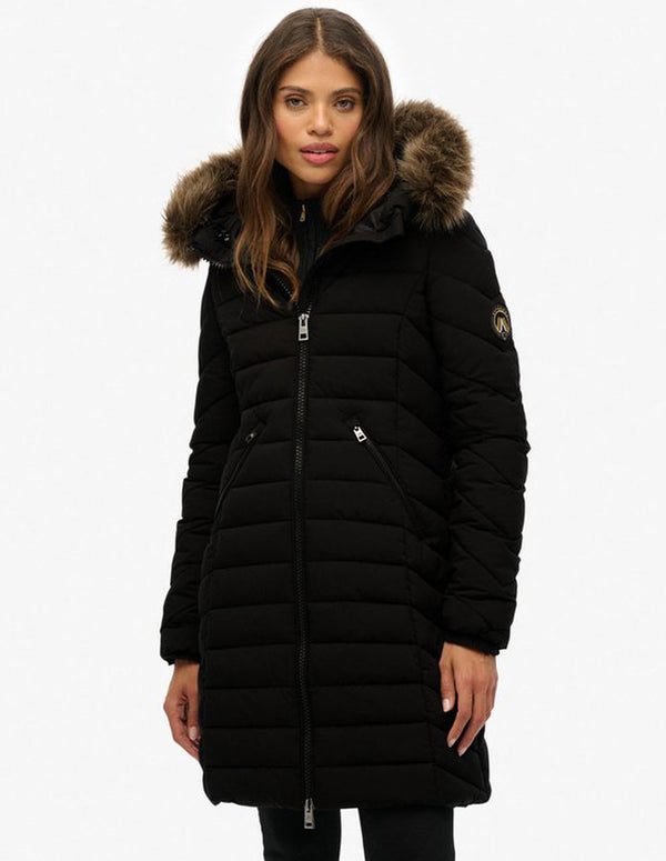 Parka Superdry Fuji con Capucha de Pelo Negra Mujer