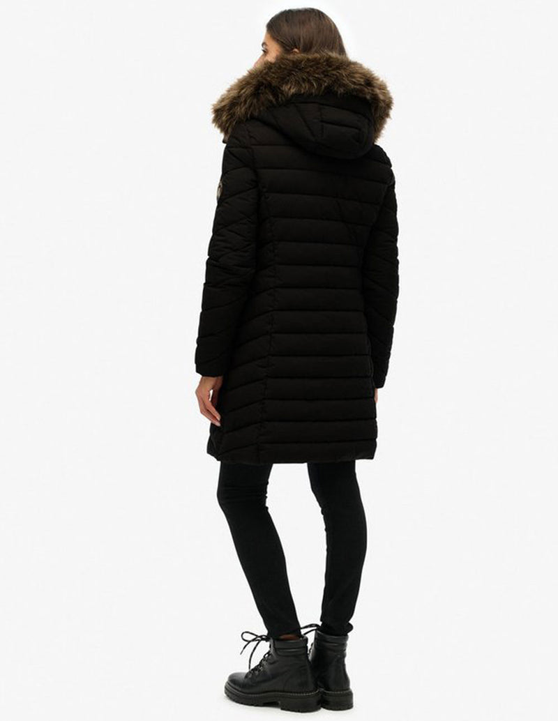 Parka Superdry Fuji con Capucha de Pelo Negra Mujer