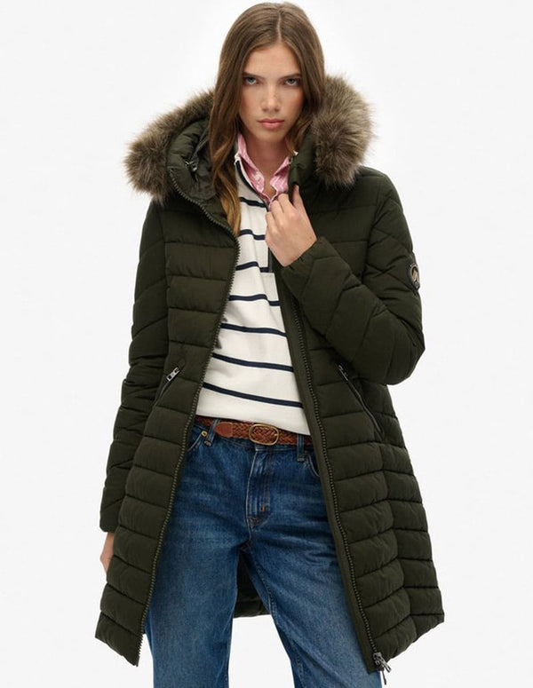 Parka Superdry Fuji con Capucha de Pelo Verde Mujer